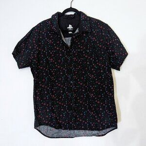 Sony PlayStation PS Controller Icon Allover Print Woven Button Up Men's Shirt XL